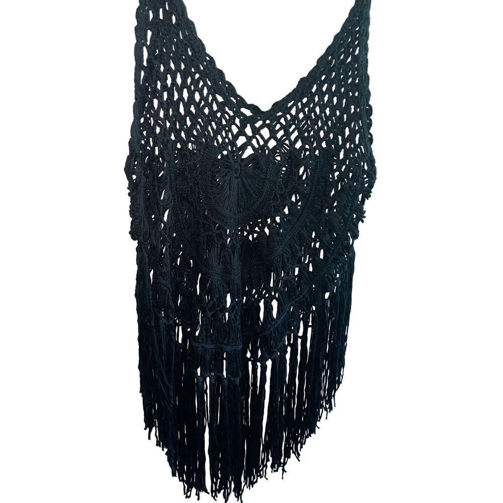 Hand Knit Crochet Boho Fringe Tank Tunic